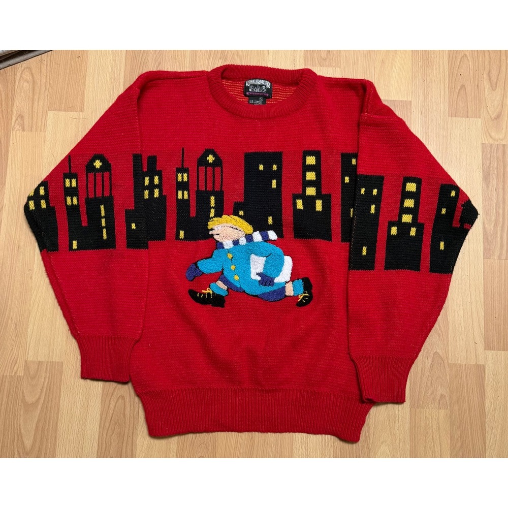 Vintage 80s 90s Bubbles International Skyline Sweater Men's M Red EUC